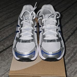 Asics Kids Sneakers in White, Silver, and Blue